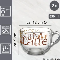 Clearance Cafe au Lait Tassen-Set Milano | 2-teilig | 650 ml | braun Obertasse