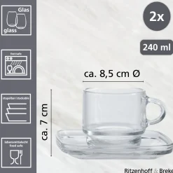 Clearance Cappuccino-Set Americano | 4-teilig | 240 ml | Stapelbar | hitzebeständiges Glas Set