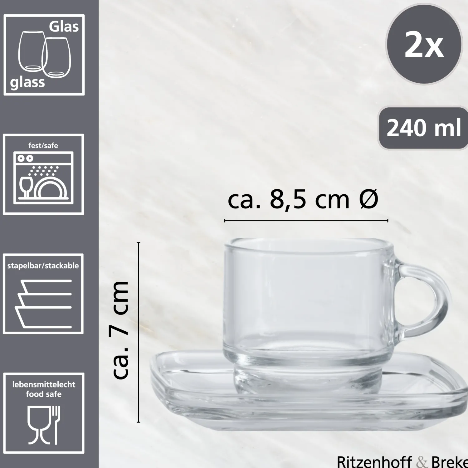 Clearance Cappuccino-Set Americano | 4-teilig | 240 ml | Stapelbar | hitzebeständiges Glas Set