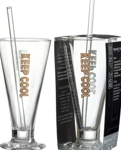 New Eiskaffeeglas Lio | 330 ml | braun | mit Glastrinkhalm Becher