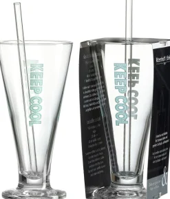 Clearance Eiskaffeeglas Lio | 330 ml | türkis | mit Glastrinkhalm Becher