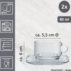 New Espresso-Set Americano | 4-teilig | 80 ml | stapelbar | hitzebeständiges Glas Set