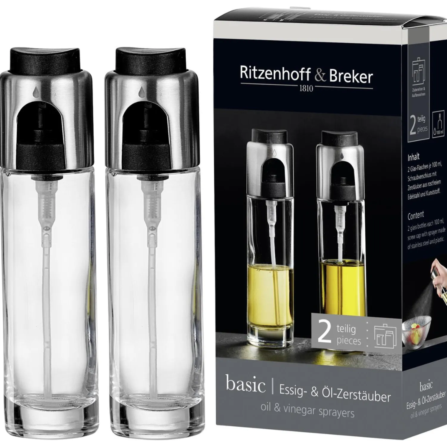 Hot Essig + Ölflaschen-Set Basic | 2-teilig | 100 ml | Zerstäuber Flasche