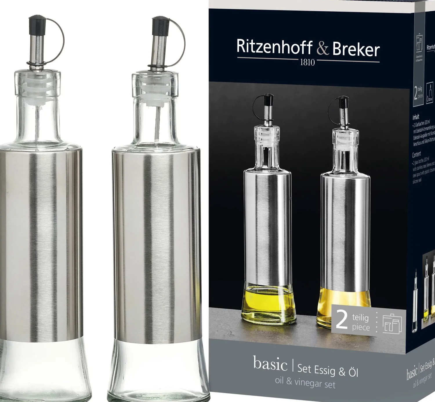 Online Essig + Ölflaschen-Set Basic | 2-teilig | 320 ml Flasche