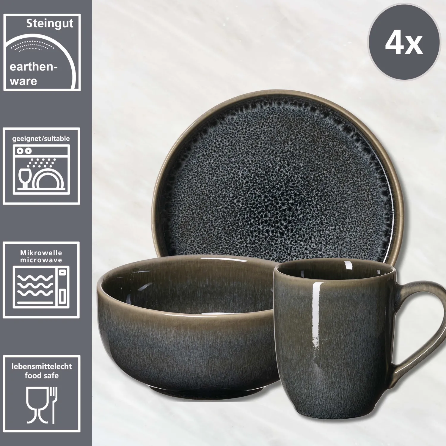Sale Frühstücksservice Eda | 12-teilig | schiefer Service