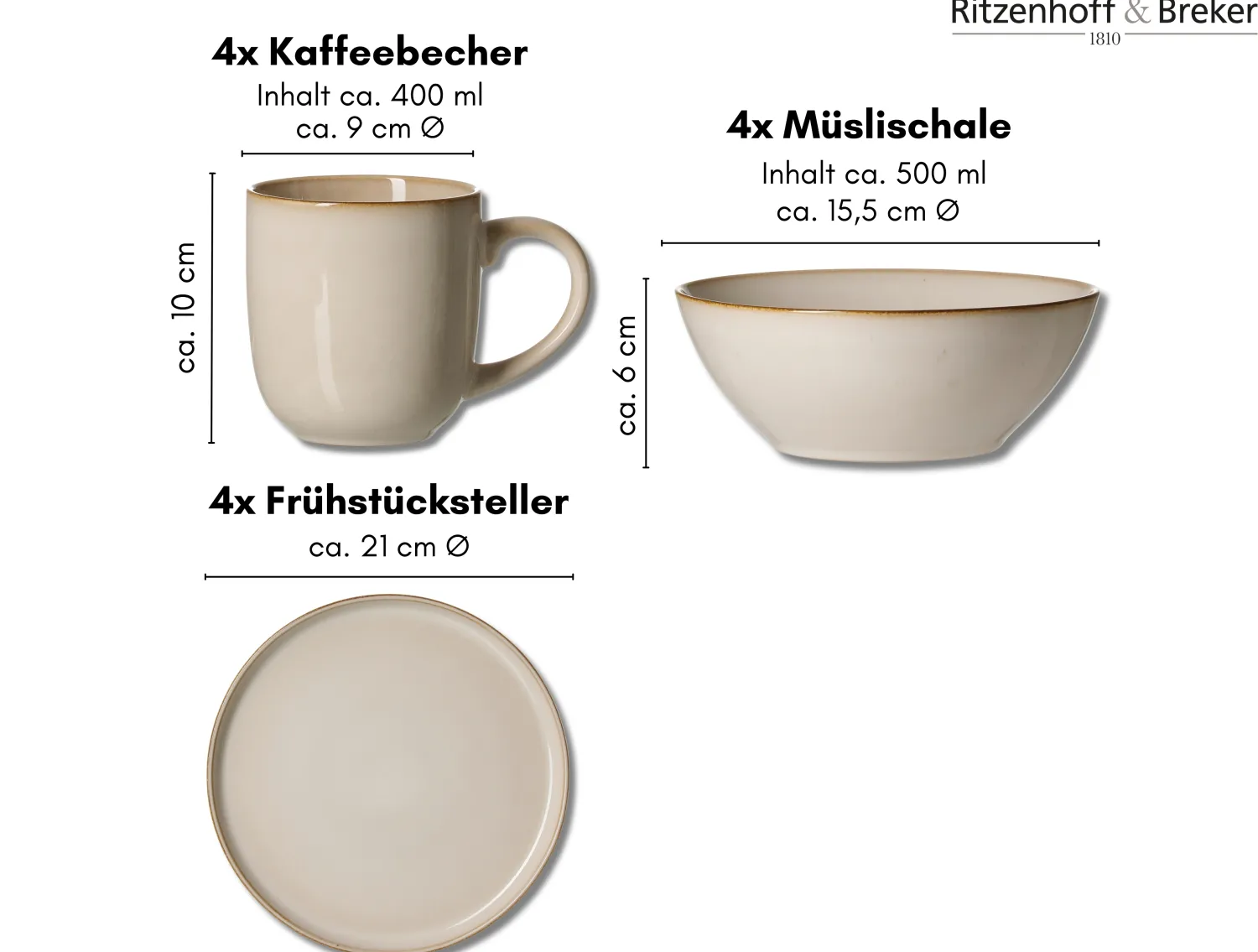 Online Frühstücksservice Olivia | 12-teilig | beige Set