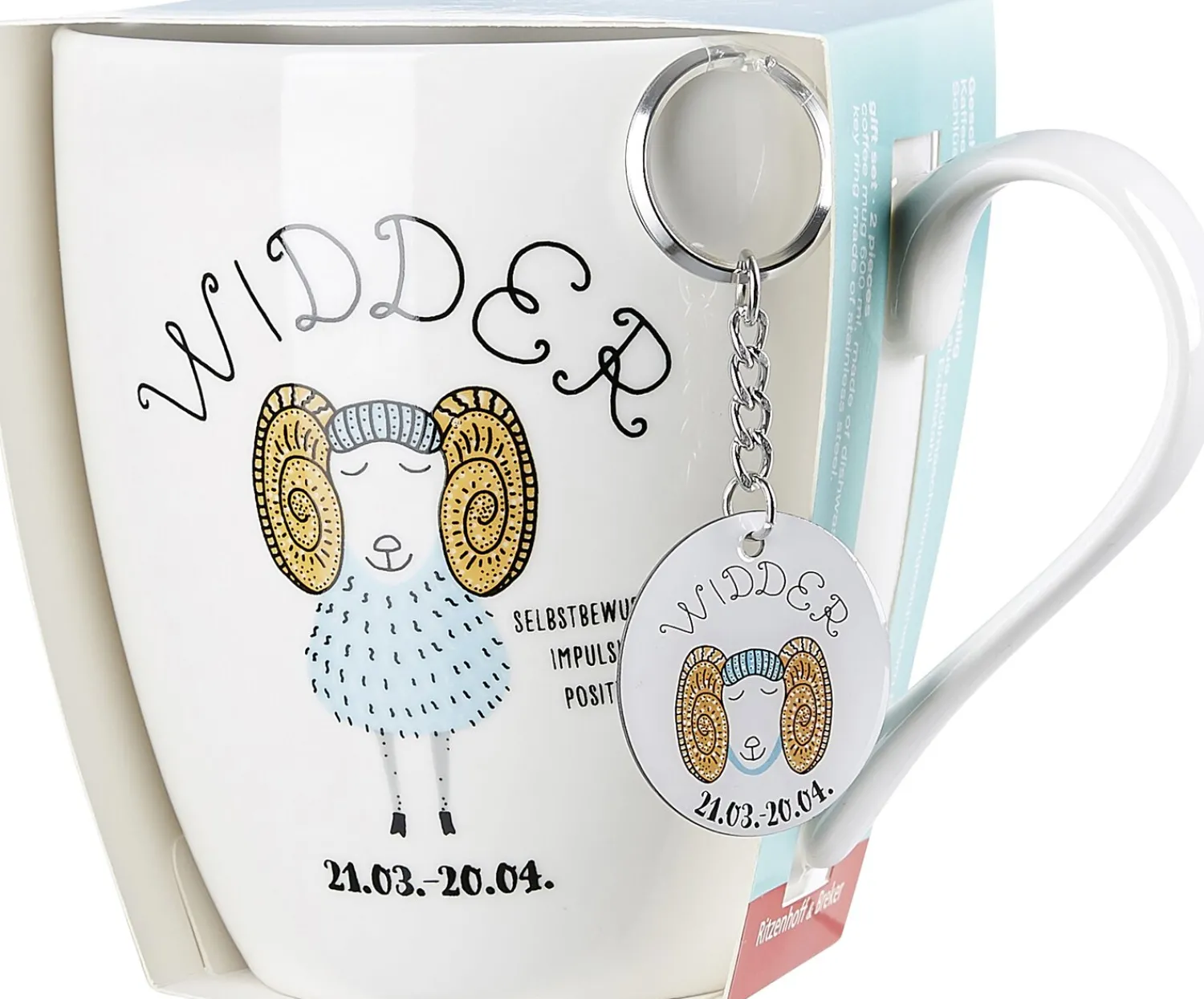 Kaffeebecher Astro Widder | 650 ml | mit Schlüsselanhänger Becher