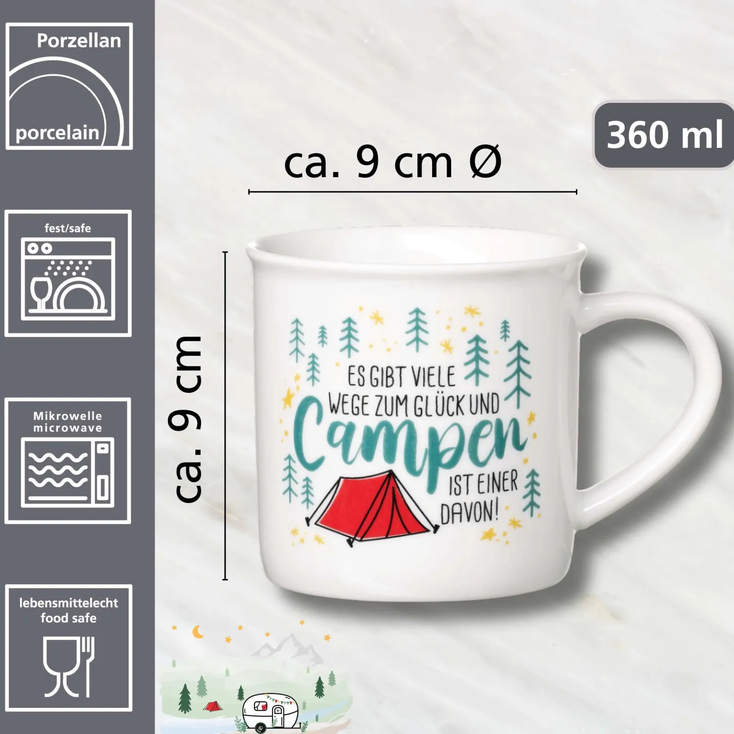 Outlet Kaffeebecher Camping Campen | 360 ml | weiss Becher