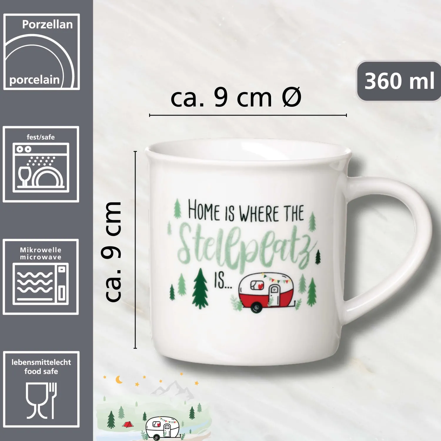 Discount Kaffeebecher Camping Stellplatz | 360 ml | weiss Becher