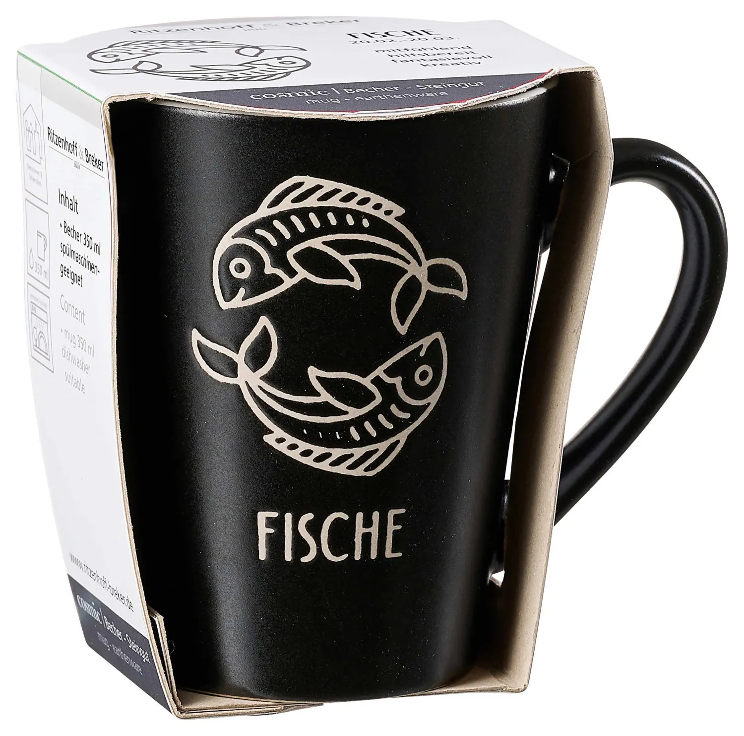 Hot Kaffeebecher Cosmic Fische | 350 ml | schwarz Becher