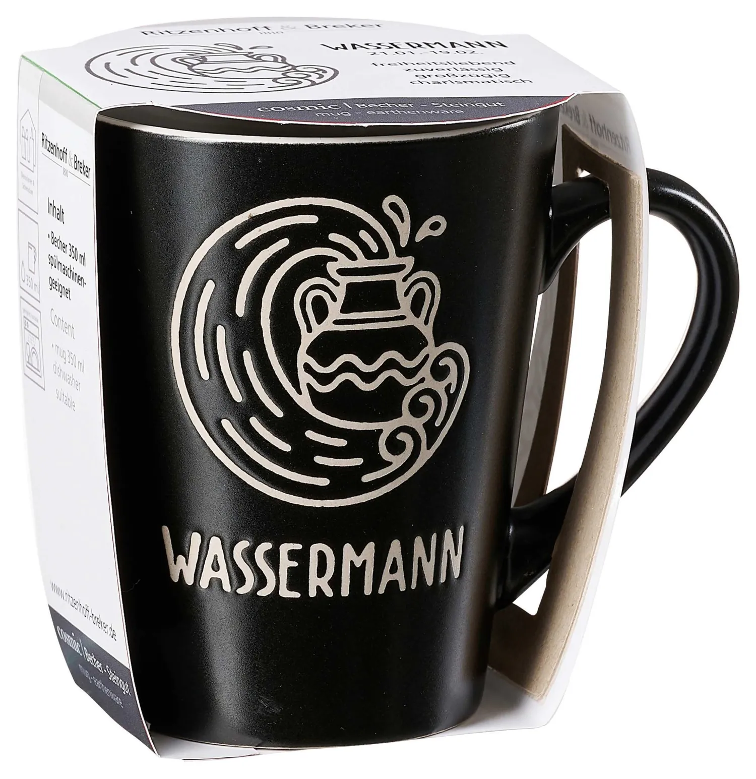 Kaffeebecher Cosmic Wassermann | 350 ml | schwarz Becher