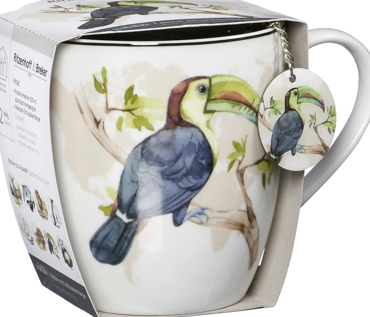 Online Kaffeebecher Wildlife Tukan | 500 ml | mit Schlüsselanhänger Becher