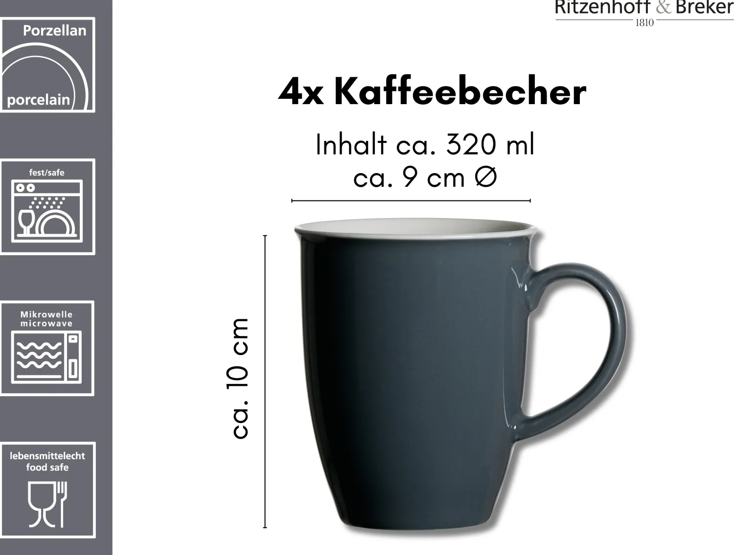 Discount Kaffeebecher-Set Doppio | 4-teilig | 320 ml | anthrazit Becher