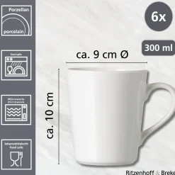 Clearance Kaffeebecher-Set Vio | 6-teilig | 300 ml | weiss Becher