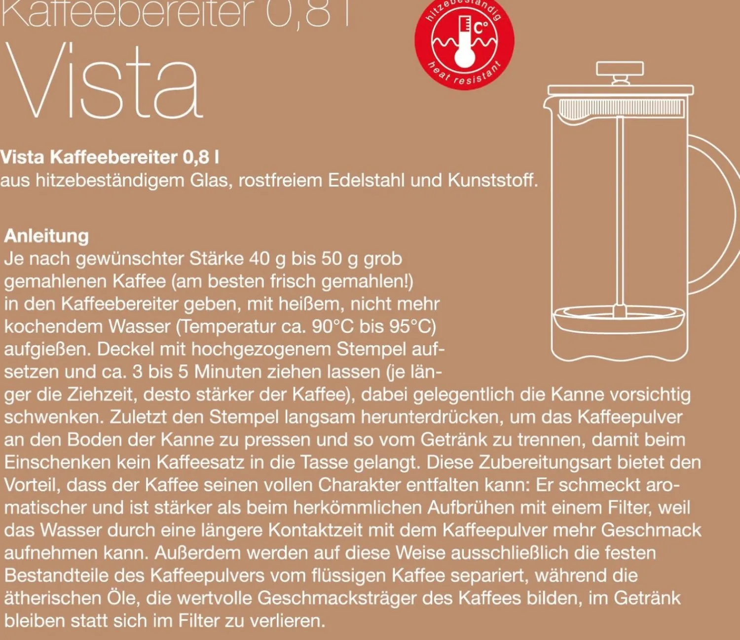 Best Kaffeebereiter Vista | 800 ml French Press