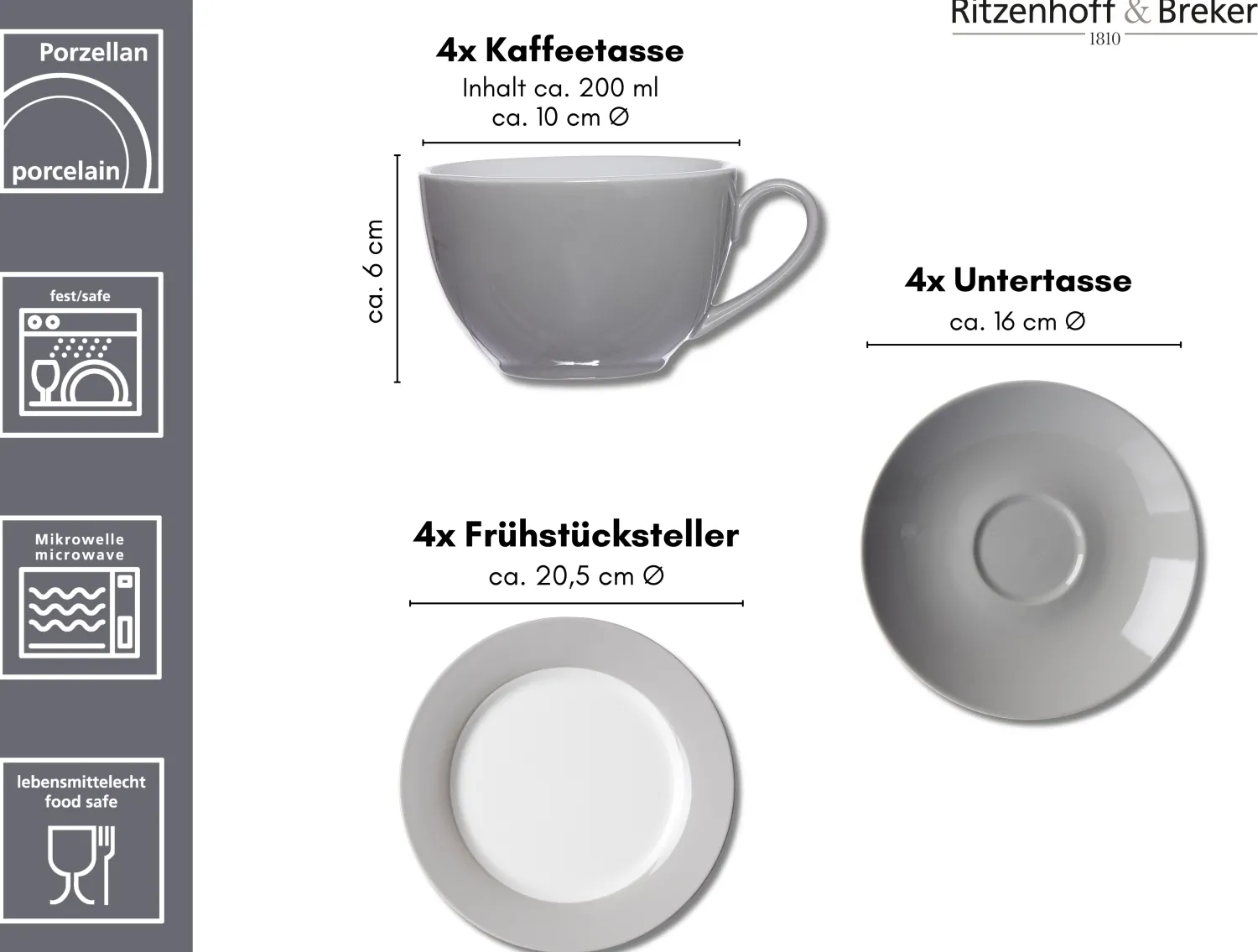 Best Kaffeeservice Doppio | 12-teilig | grau Service