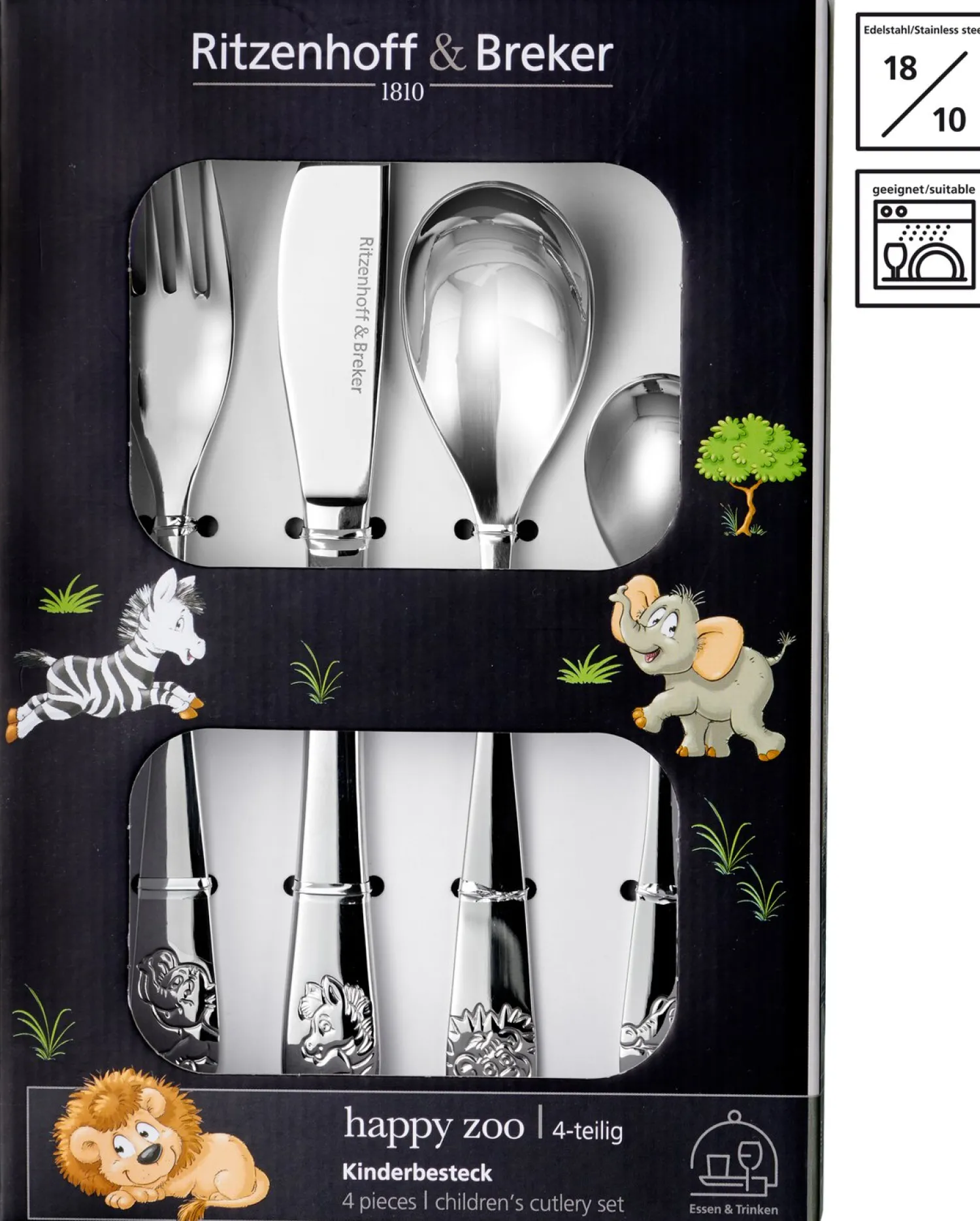Online Kinderbesteck-Set Happy Zoo | 4-teilig | silber Besteck|Kinder