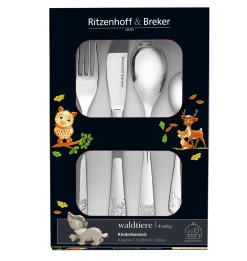 New Kinderbesteck-Set Waldtiere | 4-teilig | silber Besteck|Kinder