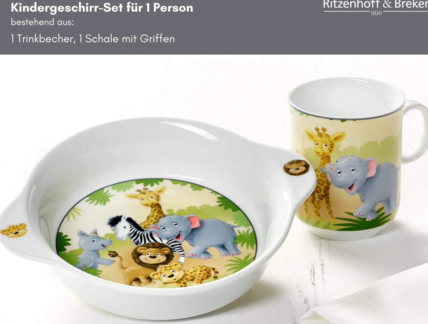 Best Kindergeschirr-Set Afrikatiere | 2-teilig Set|Kinder