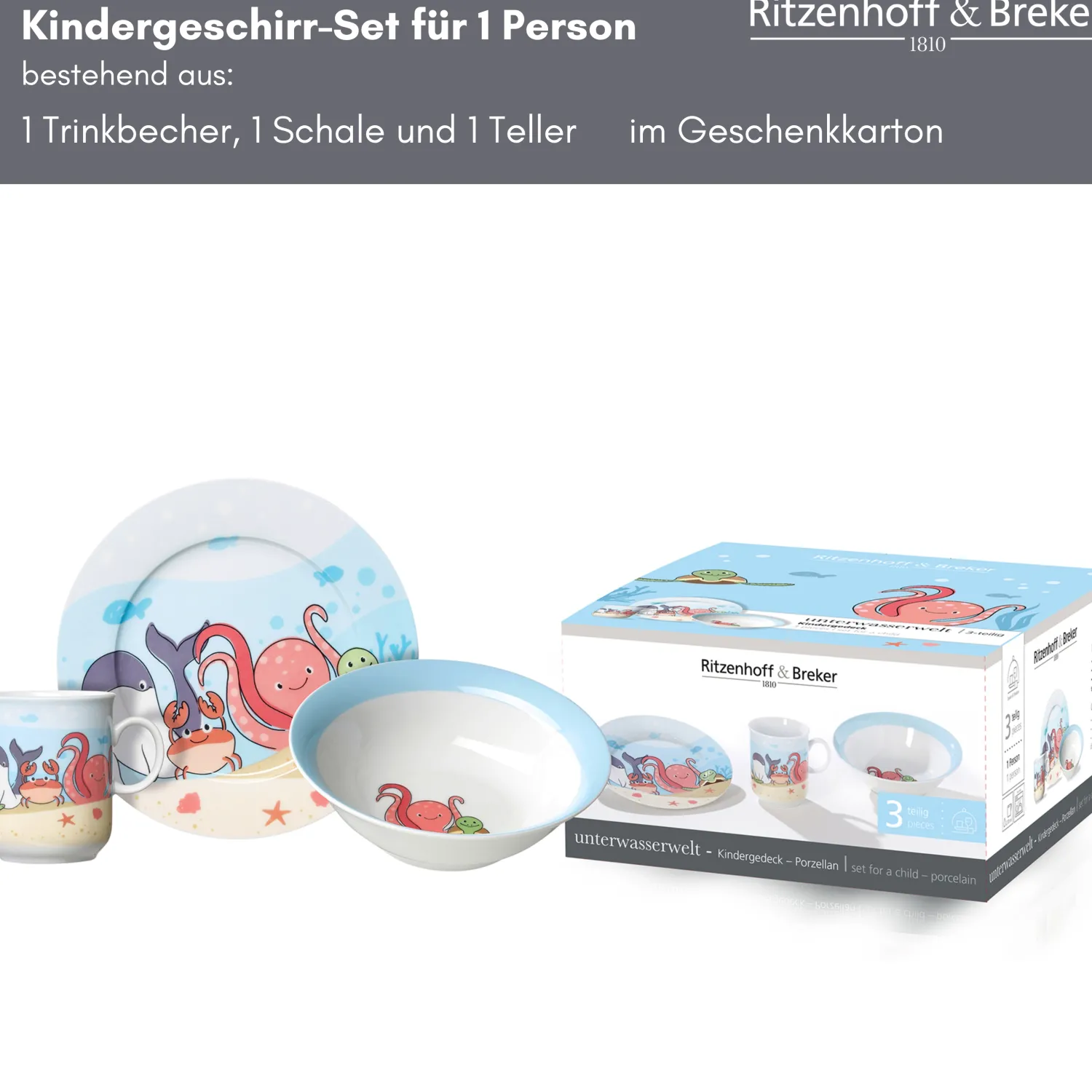 Online Kindergeschirr-Set Unterwasserwelt | 3-teilig Set|Kinder