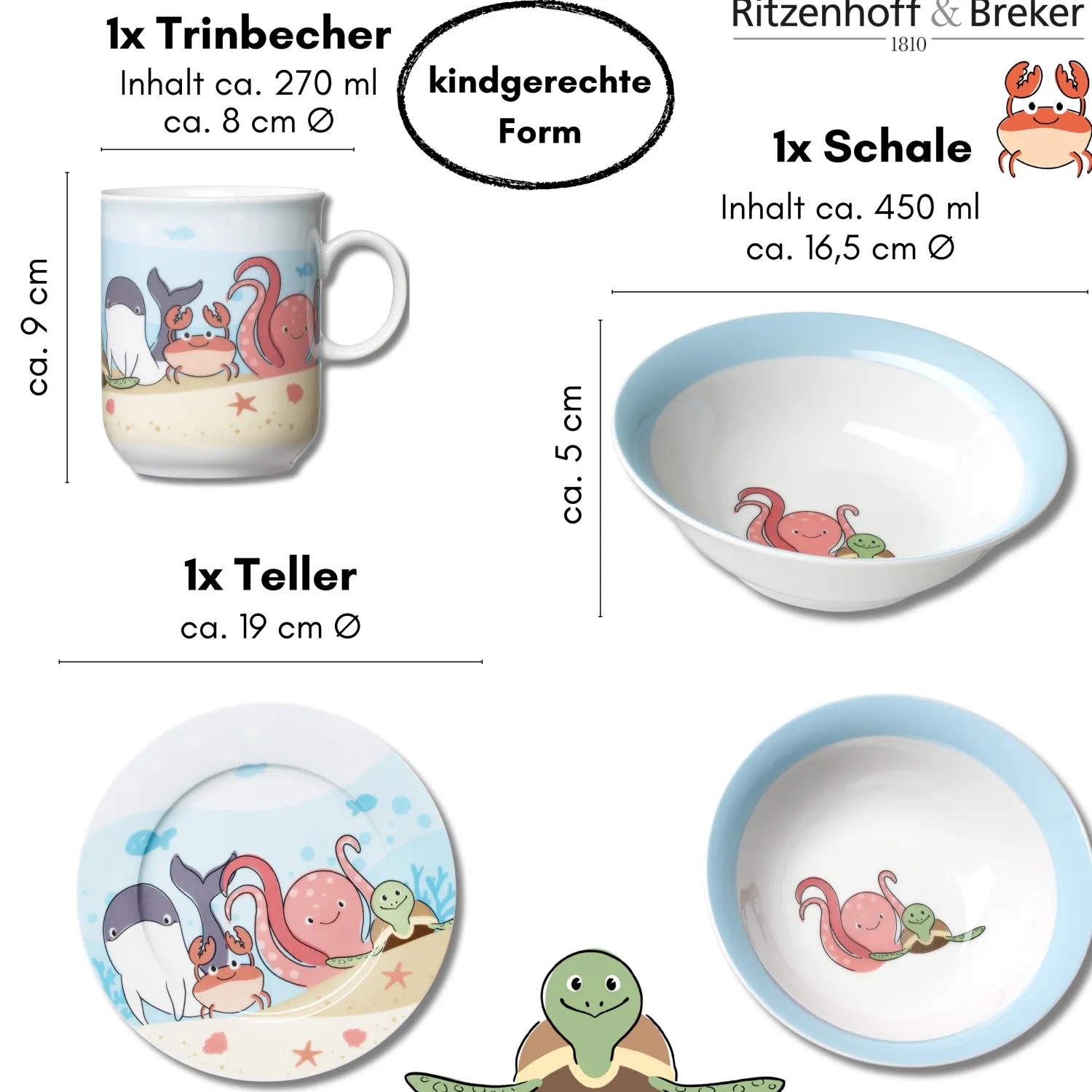 Online Kindergeschirr-Set Unterwasserwelt | 3-teilig Set|Kinder