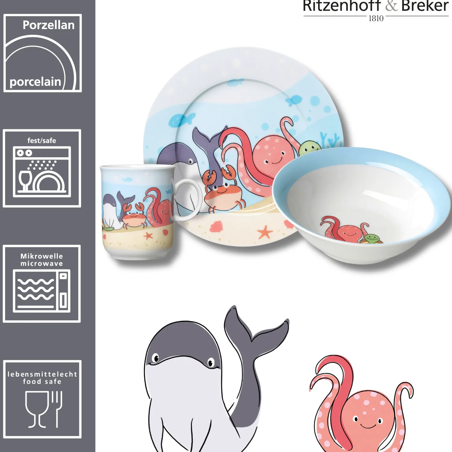 Online Kindergeschirr-Set Unterwasserwelt | 3-teilig Set|Kinder