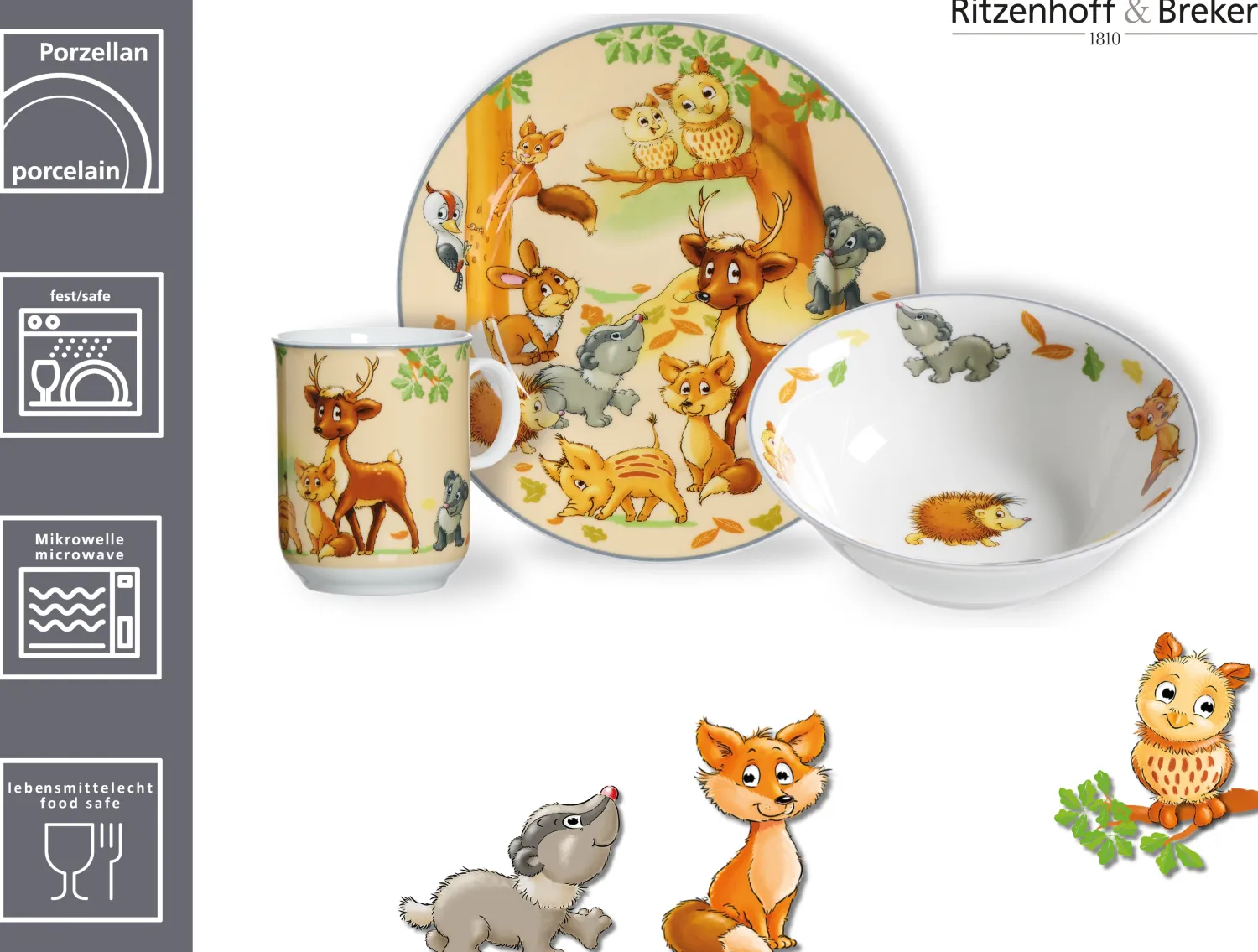 Outlet Kindergeschirr-Set Waldtiere | 3-teilig Set|Kinder