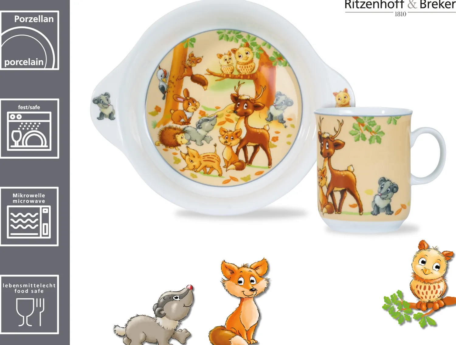 Clearance Kindergeschirr-Set Waldtiere | 2-teilig Set|Kinder