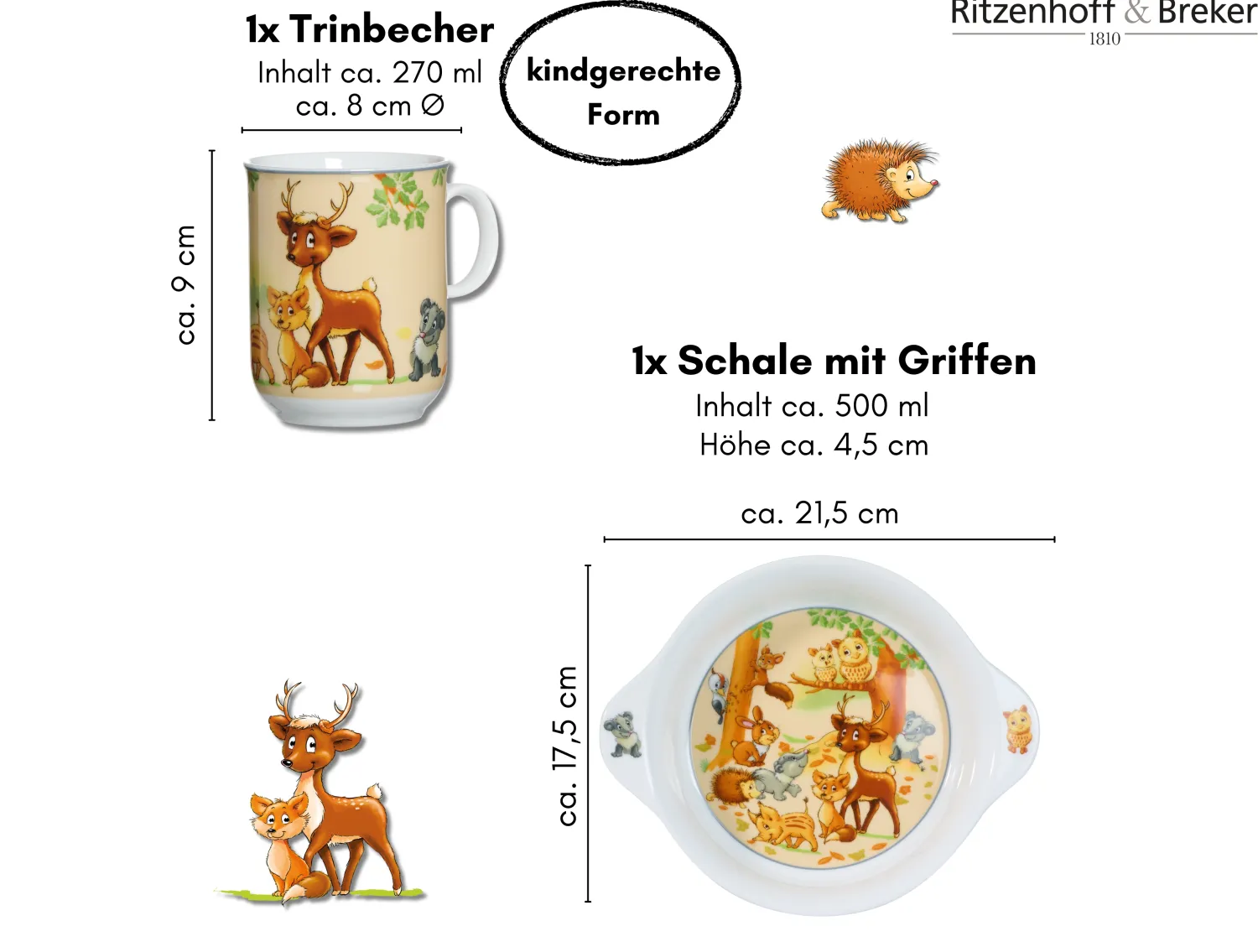 Clearance Kindergeschirr-Set Waldtiere | 2-teilig Set|Kinder