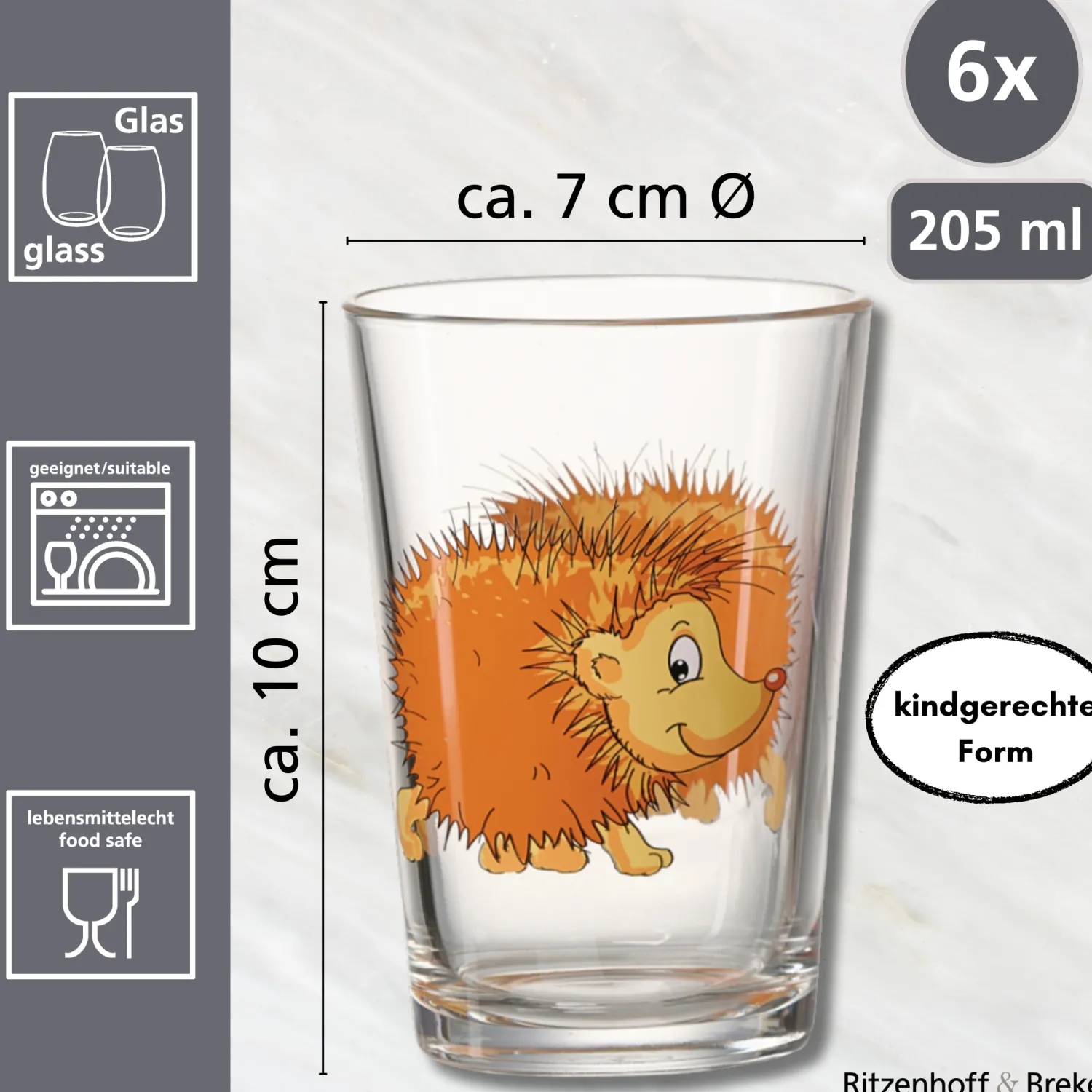 Online Kindergläser-Set Waldtiere | 6-teilig | 205 ml Gläser-Set