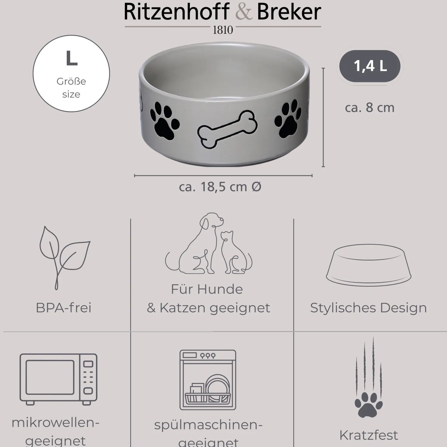 Discount Napf Mika Dog | 1,4 Liter | grau Hund