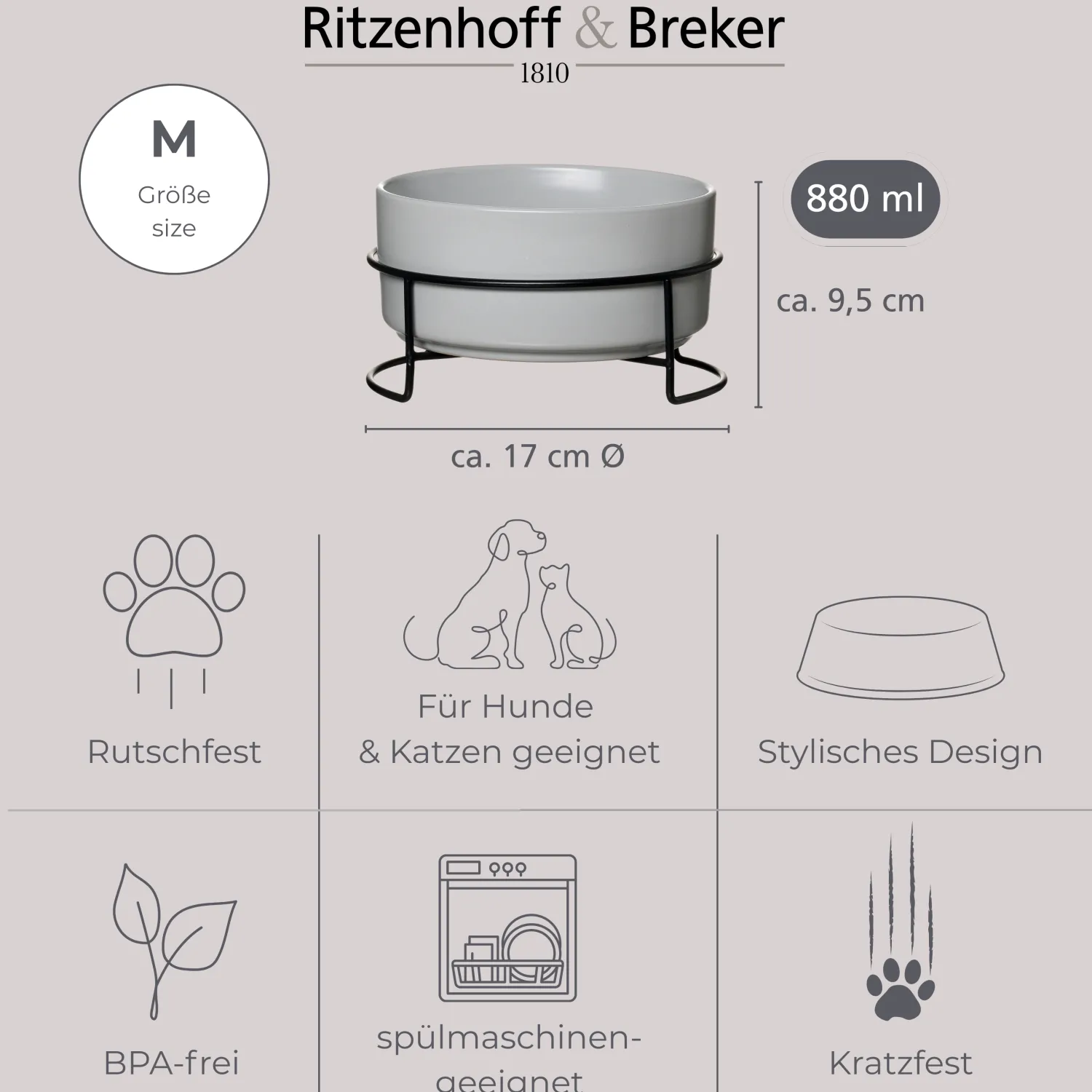 Clearance Napfset Taro | 2-teilig | 880 ml | grau Hund