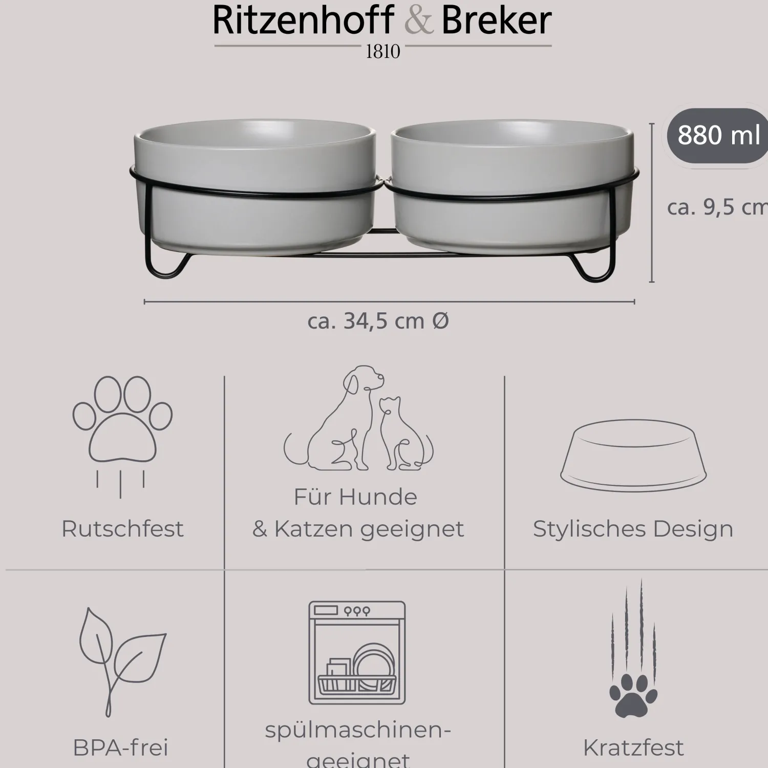Hot Napfset Taro | 3-teilig | 880 ml | grau Hund