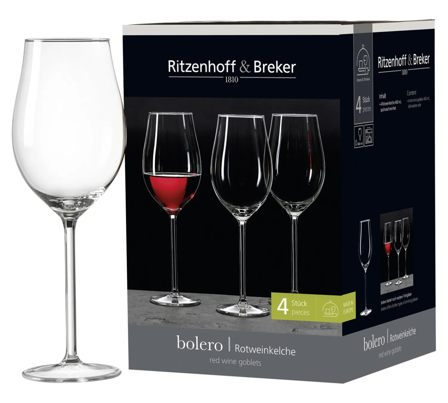 Best Rotweingläser-Set Bolero | 4-teilig | 460 ml Gläser-Set