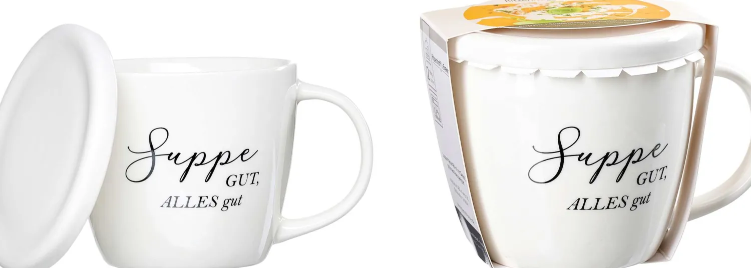 New Suppentasse Soppa Gut | 460 ml | weiss | mit Deckel Suppentasse