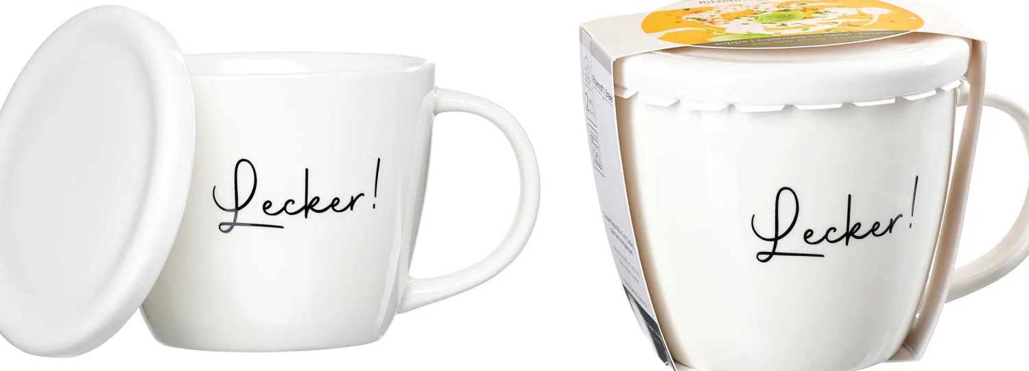 New Suppentasse Soppa Lecker | 460 ml | weiss | mit Deckel Suppentasse