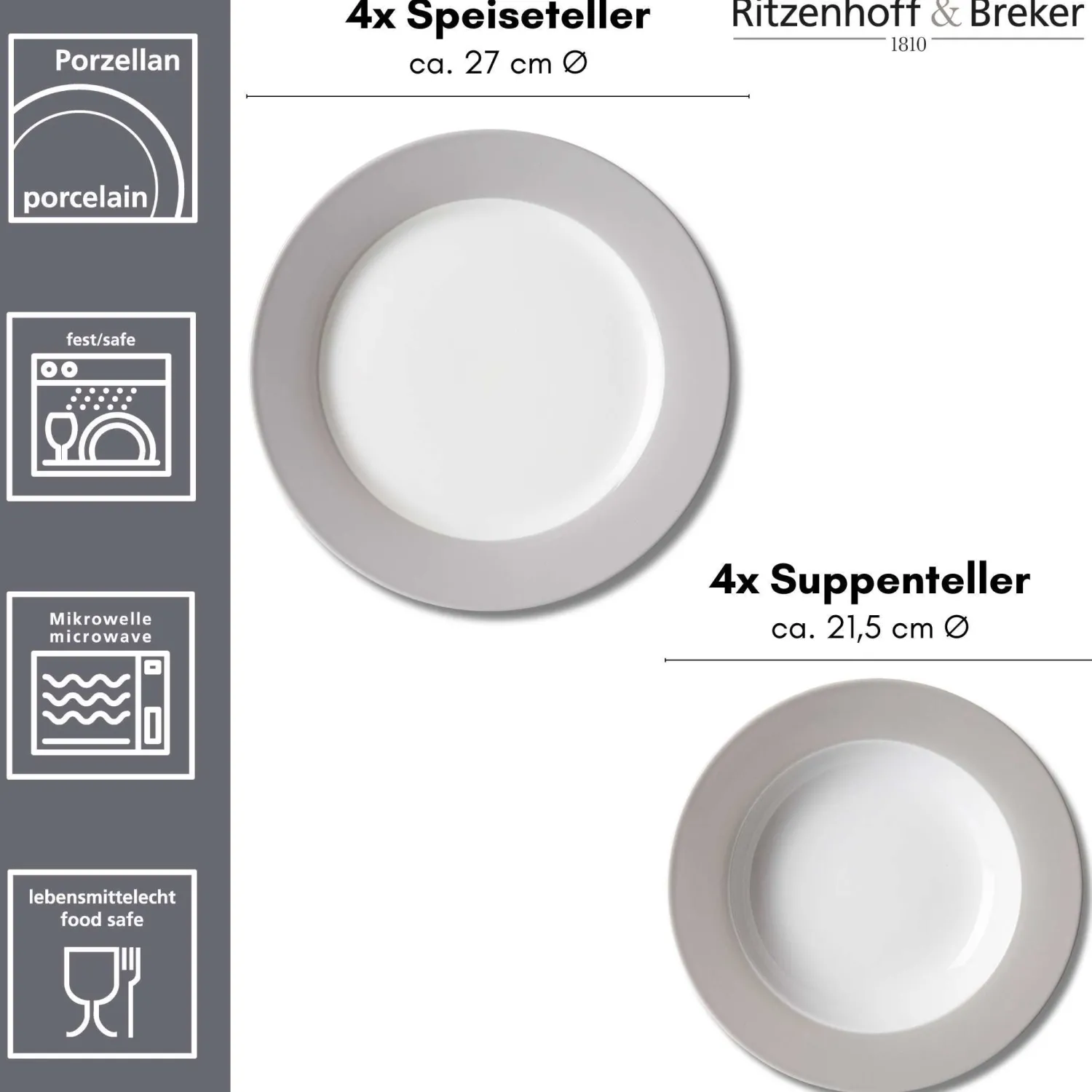 Tafelservice Doppio | 8-teilig | grau Service