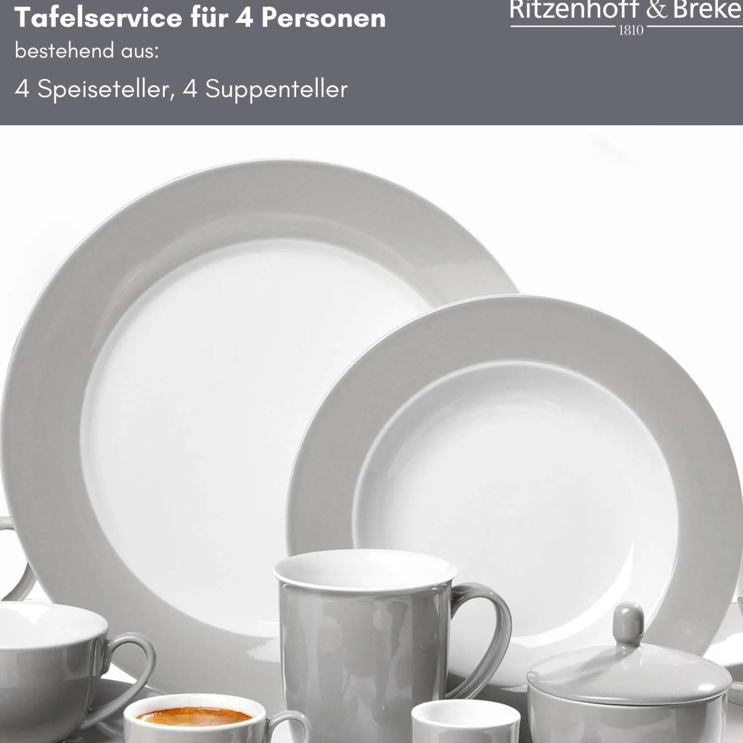 Tafelservice Doppio | 8-teilig | grau Service