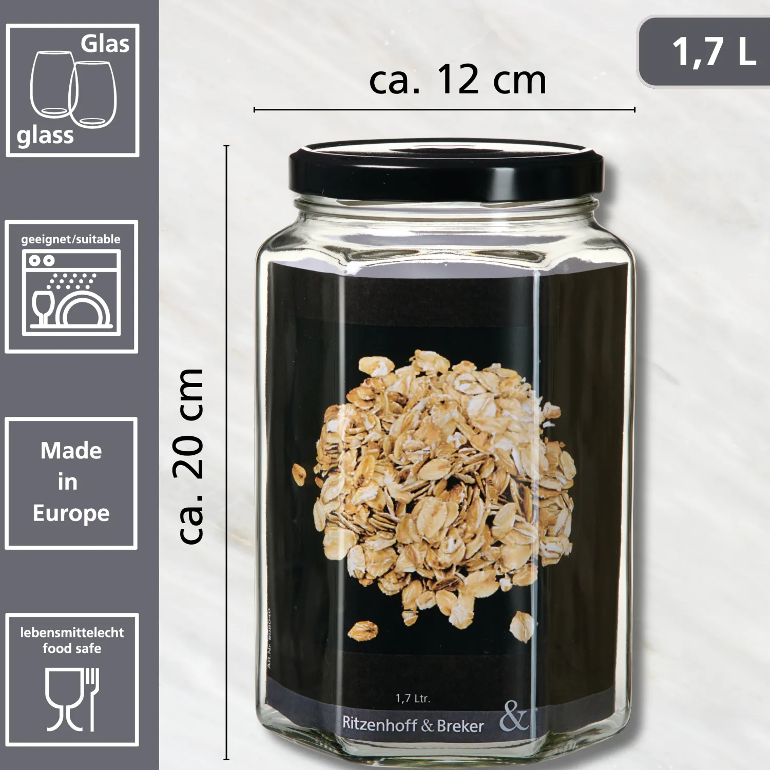 Discount Vorratsglas Mara | 1,7 Liter | 6-eckig Vorratsglas