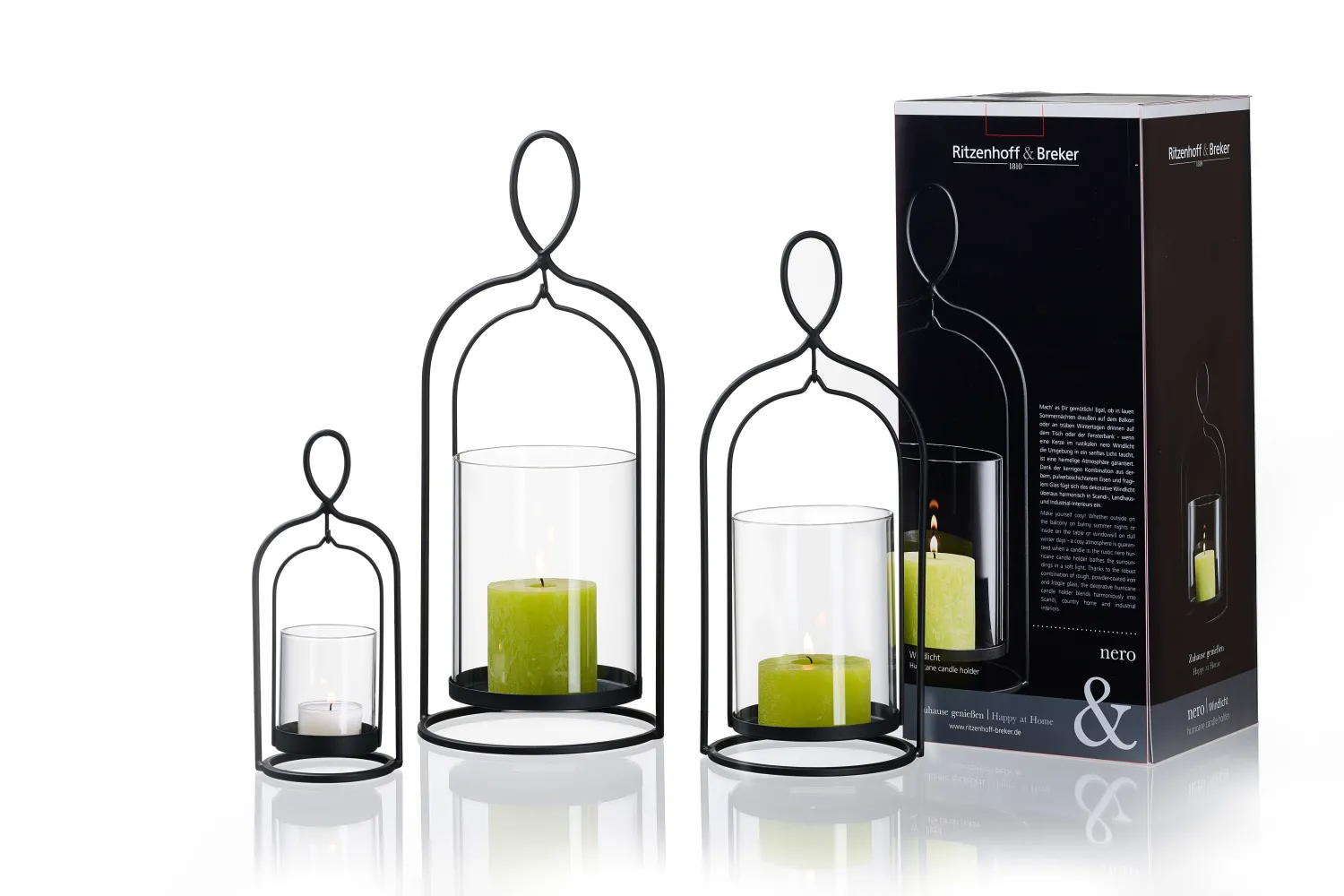 Clearance Windlicht Nero | 13 x 13 x 33 cm | schwarz Windlicht